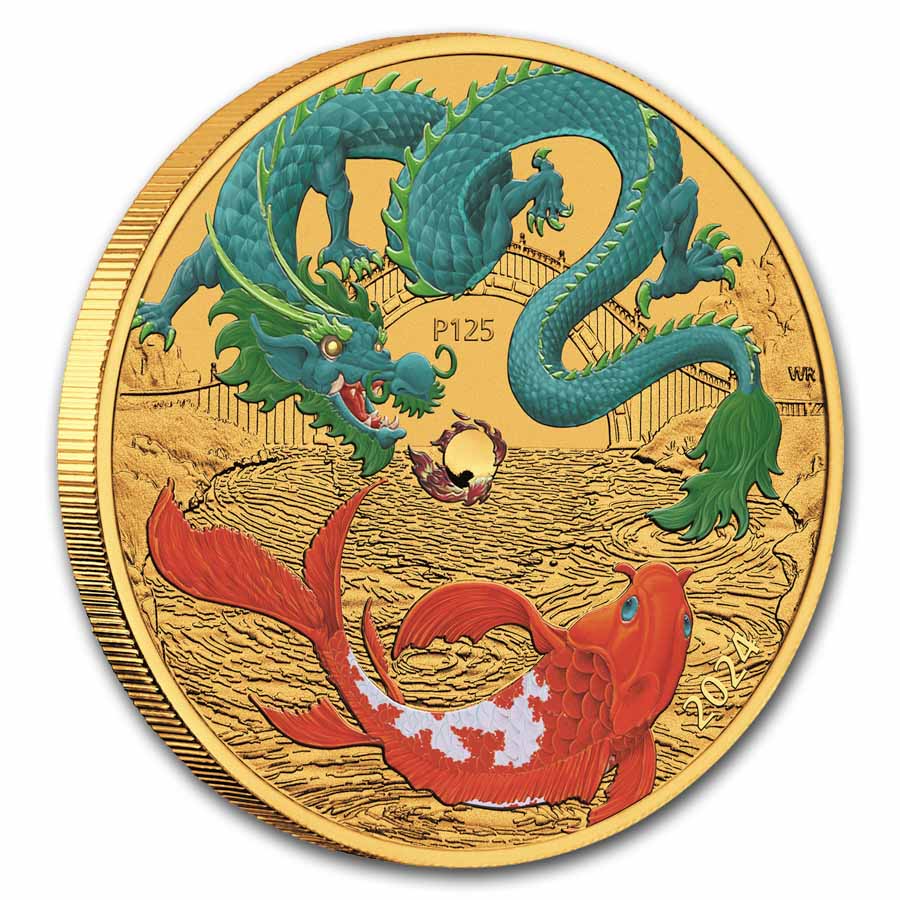 2024 AUS 1 oz Gold Colorized Dragon & Koi (Teal Dragon) | eBay